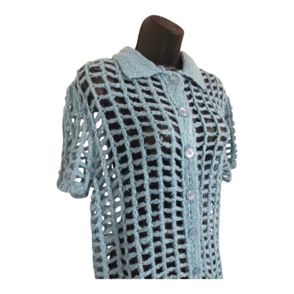 Urban Outfitters UO BDG blue Osaka Open Knit button down Polo Sweater size XS - Picture 6 of 17